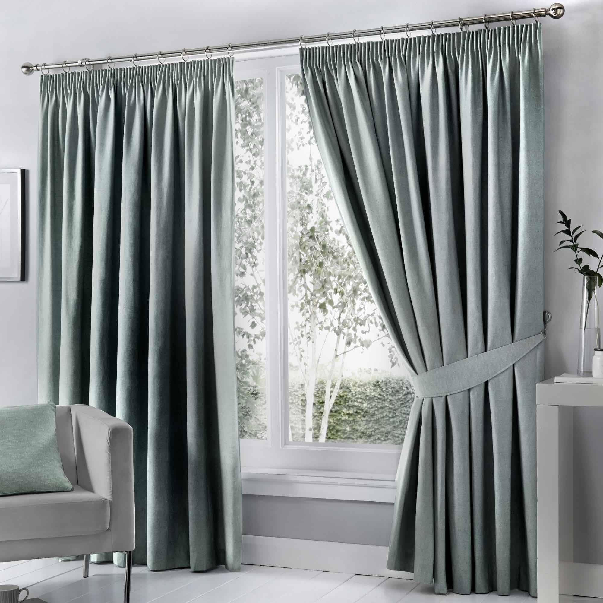 Fusion Dijon Blackout Pencil Pleat Lined Curtains, Duck Egg, 66 x 72 Inch