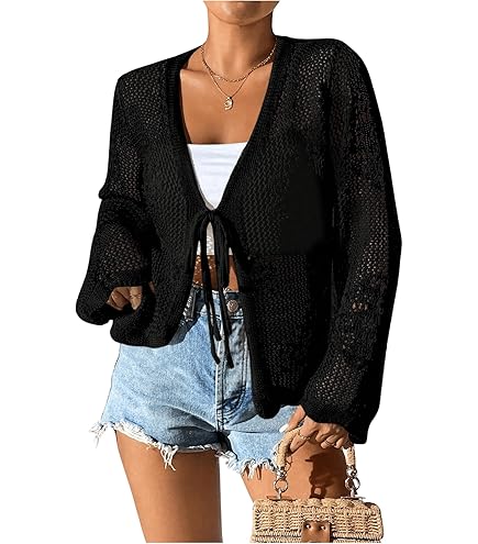 Saodimallsu Women's Lightweight Crochet Cardigan – V-Neck Summer Cover Up For Beach & Casual Wear