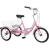 MOPHOTO 16 Inch Small Tricycle for Beginners, 3 Wheel Bike for Youth | Fits Riders 3'9"&ndash;4'9", 150lbs Capacity, Low Step-Through, Single Speed, Hand Brakes, Adjustable Seat, Rear Basket, Ring