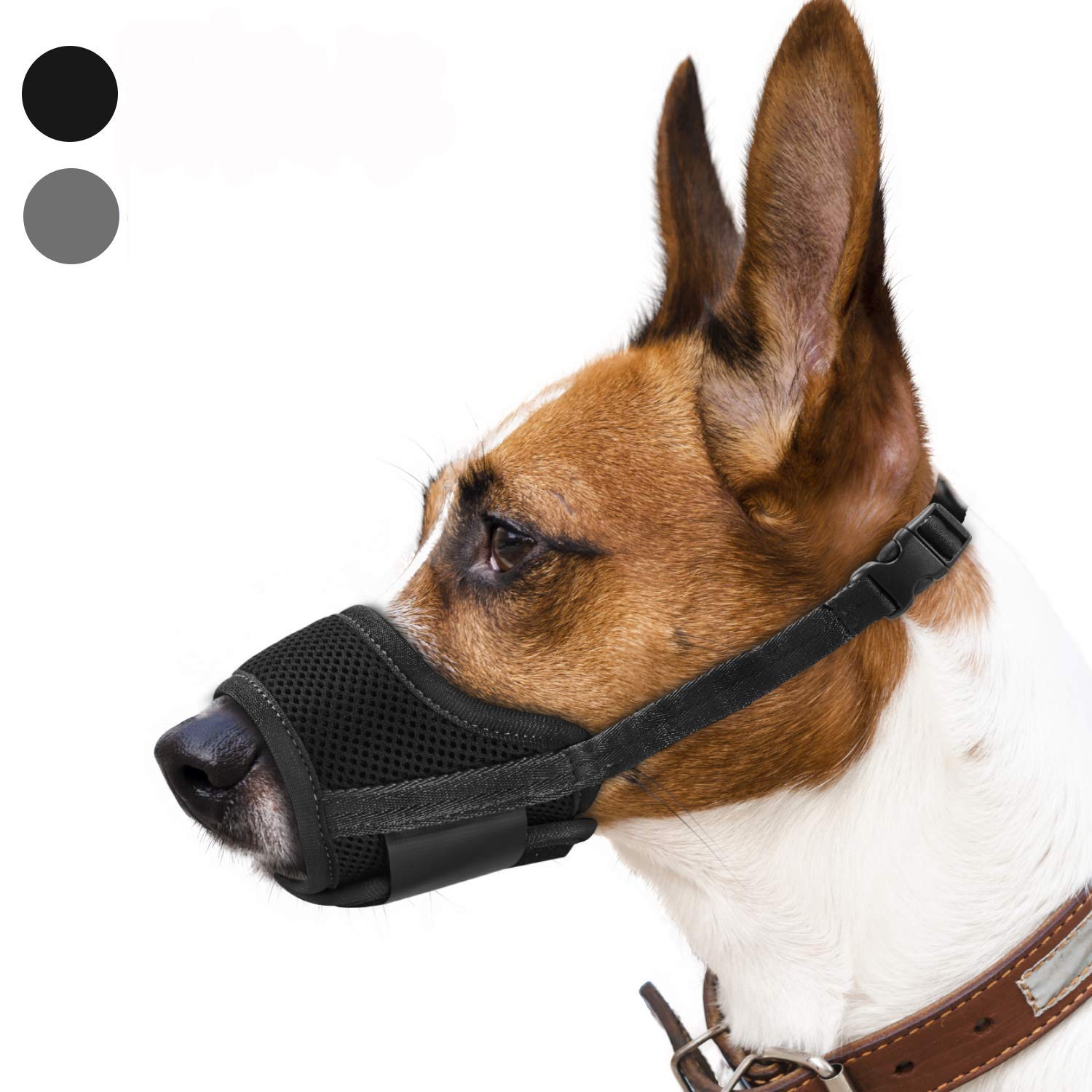 WISBUY Nylon Breathable Mesh Sturdy Dog Muzzles Prevent Biting Barking Chewing Adjustable Loop Dog Mouth Cover (XL, Black)