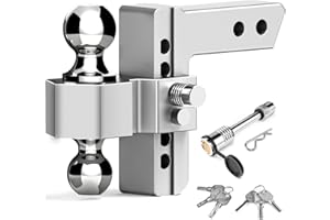 Tlvuvmo Adjustable Trailer Hitch - 6 Inch Drop Hitch (Fits 2-Inch Receiver), 12,500 LBS GTW Aluminum Tow Hitch, (2" & 2-5/16") Chrome Plated Steel Ball Mount & Anti-Theft Locking Hitch Pins