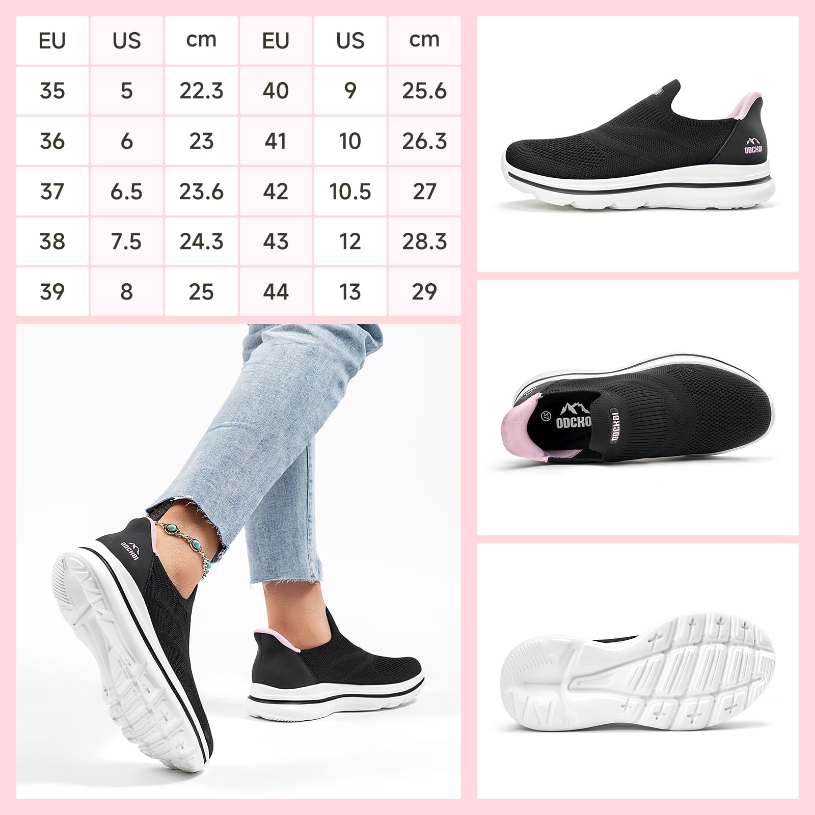 ODCKOI Slip on Damen Sneakers Bequem Atmungsaktiv Walkingschuhe Damen Leicht Jogging Fitness Turnschuhe-HEIBAI-41 6