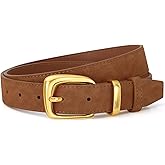 SANSTHS Women Suede Leather Belt for Dresses Jeans Fashion Retro Gold Buckle Ladies Waist Belts