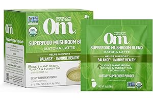 Om Mushroom Superfood Matcha Latte Blend Mushroom Powder, Single Serve, 10 Count, Green Tea, Lion's Mane, Reishi, Chaga, Turkey Tail, Focus & Stress Support Supplement