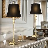 33'' Tall Vintage Table Lamp Set of 2, Candle Stick Buffet Lamps with Gold Leaf Finish and Black Linen Shades, 3-Way Dimmable