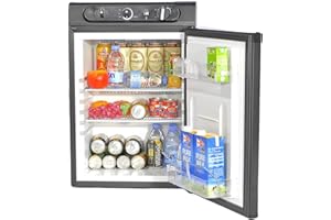 SMETA Propane Fridge LPG 12V 3 Way Fridge 2.1 Cu.ft Outdoors Refrigerator Gas Refrigerator without Freezer Propane/110V/12V Fridge for Camping, RV, Motorhome and Campervan, Black