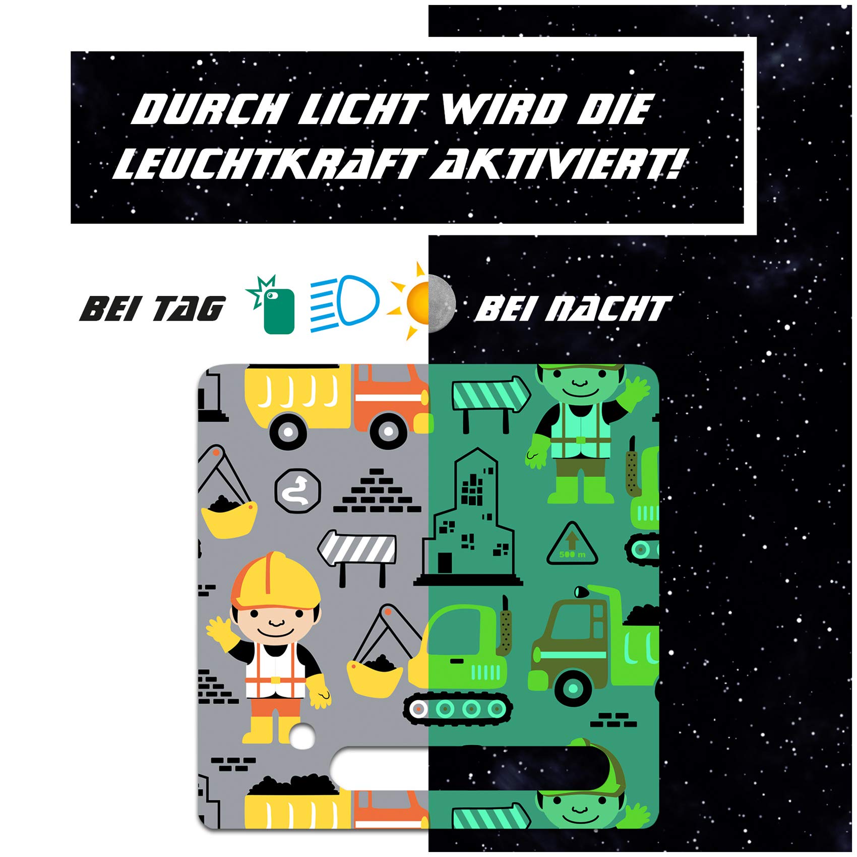 yabaduu Protective film, protective cover, luminous sticker for Toniebox, perfect fit, self-adhesive, child-friendly film for children, toys (Y031-23 builder, glow-in-the-dark)