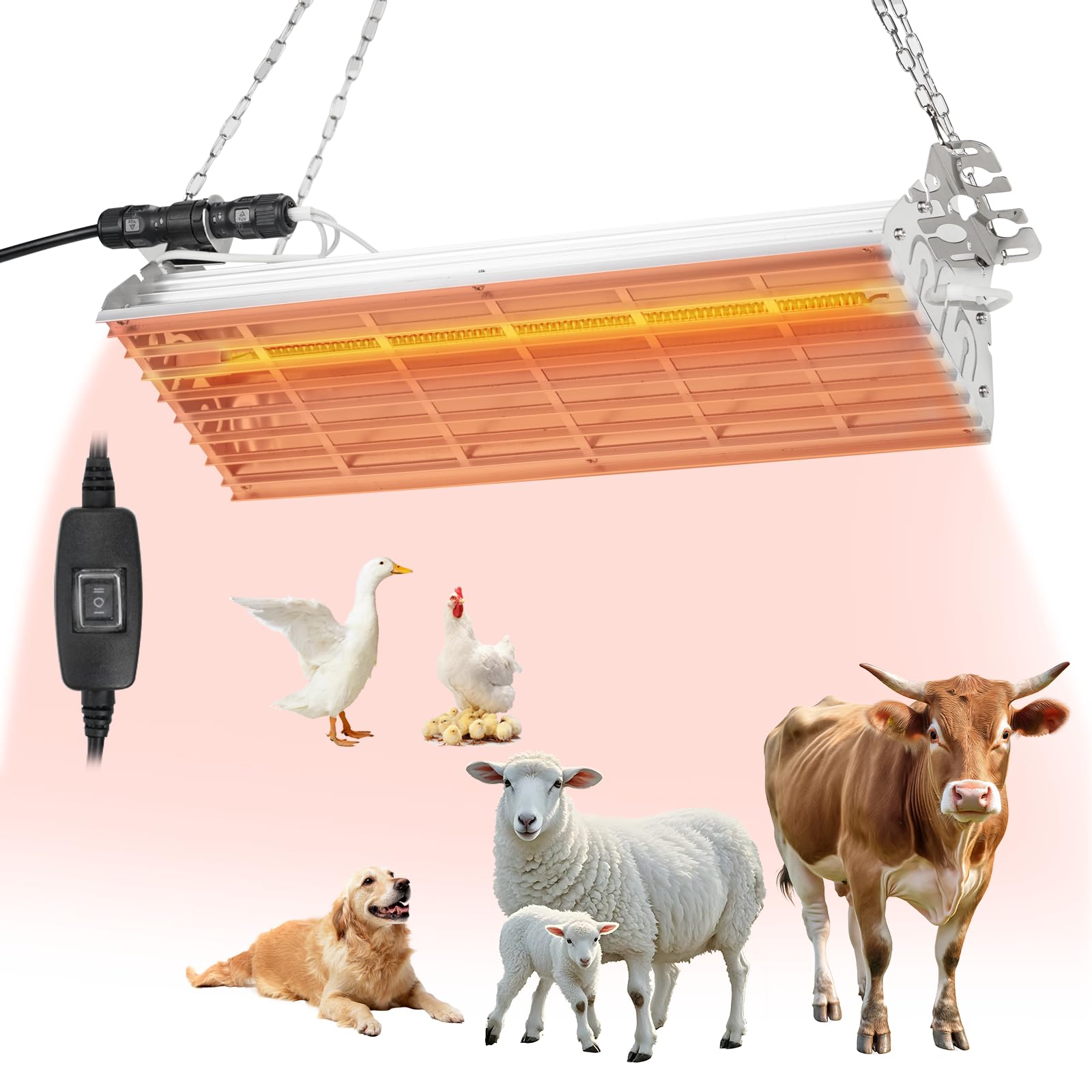 Photo 1 of Large Heat Lamp for Chicken Coop, 400 Watts Carbon Fiber Chicken coop Heater, Adjust 2 Mode Temp&Hanging Height, Waterproof,Indoor & Outdoor Heater,For Cow,Sheep,Livestock,size:16.3x5.31x3inch (400W)