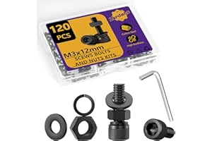 ZERDANS 120PCS M3 Metric Screws Bolts and Nuts Assortment Kit, M3x12mm Metric Kits, 12.9 Grade Carbon Steel Hex Socket Head Cap Screws with Lock & Flat Washers with 1 Allen Wrench for 3D Printing Projects