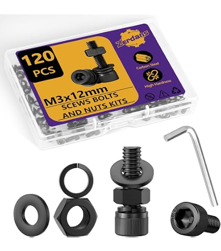 Assortment Kit Of 600pcs Of * Screws, Including Sizes M3X 6/8/10/12/16/20/25/30Mm, Made From 12.9 Alloy Steel With Black * Plating, Featuring Hex Socket Head Screws, Nuts, Bolts, And Washers