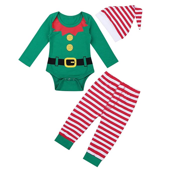Freebily Baby Strampler Kleinkind Weihnachtsoutfit Weihnachten Babykleidung 3 Stück Baby Mädchen Jungen Weihnachtself Kostüm 