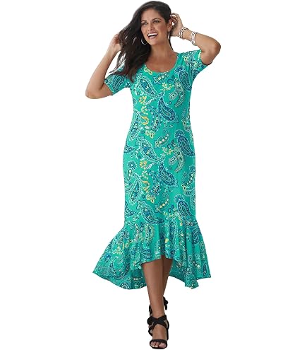 Jessica London Women's Plus Size Stretch Cotton Drawstring Maxi Dress