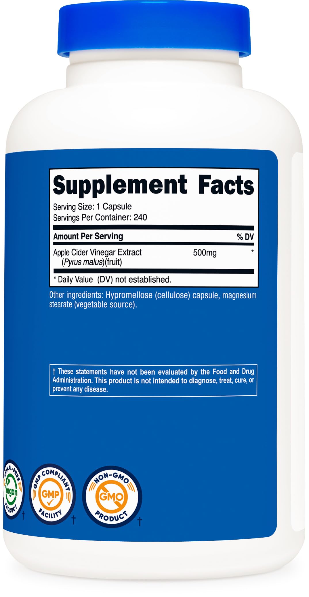 Nutricost Apple Cider Vinegar Capsules 500mg, 240 Vegetarian Capsules - Natural, Vegetarian, GMP, Non-GMO and Gluten Free