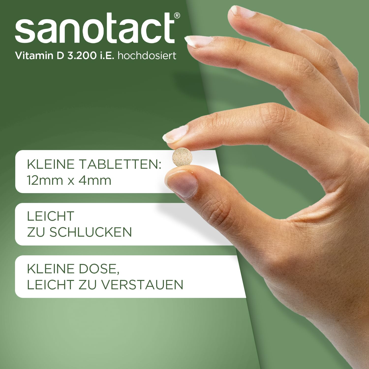 sanotact Vitamin D 3200 ie 100% pflanzliches Vitamin D aus Bierhefe, 90 natürliche Tabletten, vegan 3
