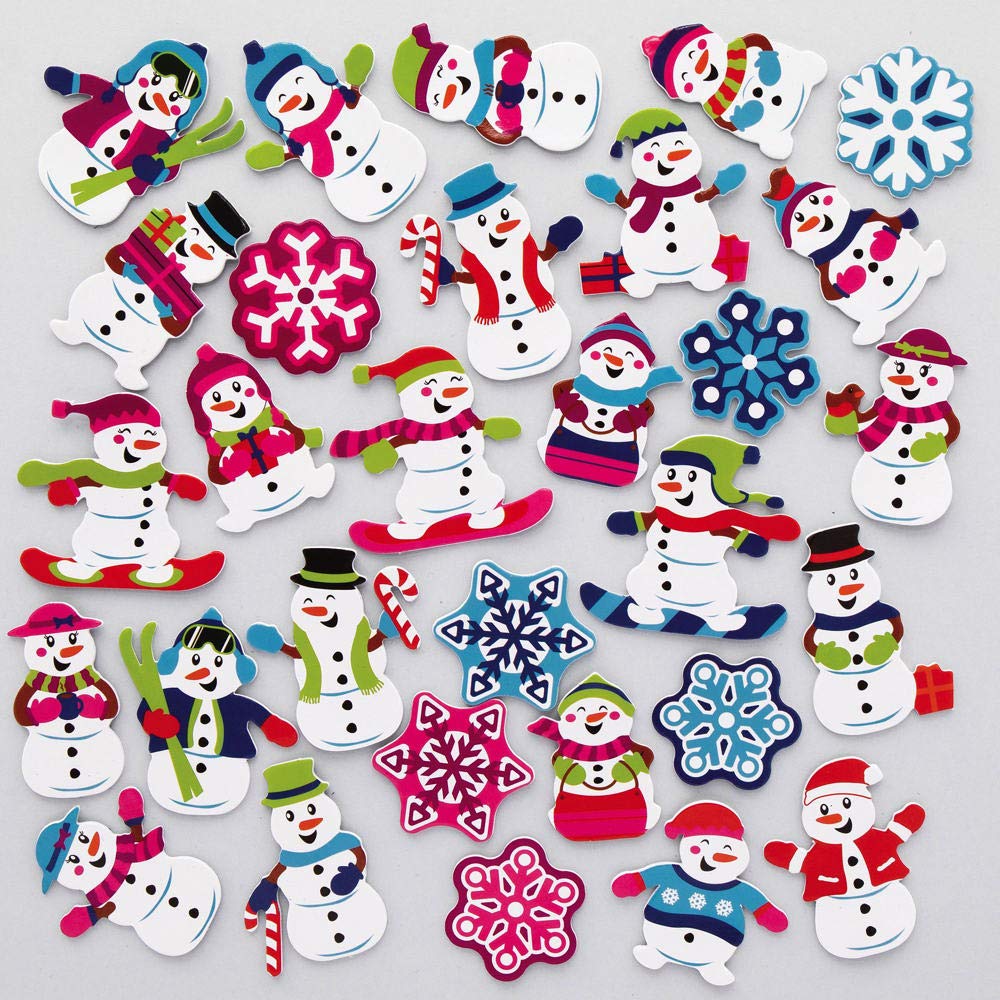 Baker Ross AX481 Snowman Foam Stickers - Pack of 200, Kids Stickers, Ideal for Christmas Crafts and Art Projects, Cards, Party Bags, and Decorations