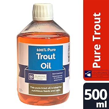 OURONS 500ml reines Forellenöl, nährstoffreicher Karpfen Fischköder für Pellets und Mixe etc