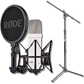 Rode NT1 Signature White Cardioid Condenser Microphone Bundle with On-Stage MS7701B Euro Boom Tripod Stand &mdash; 4 dBA Self-Noise XLR Studio Mic for Singing, Vocal Recording, Voice Over, Podcasting