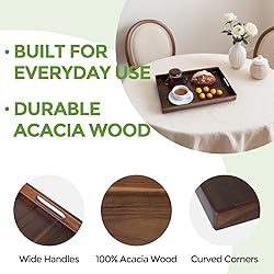 Acacia Wood Serving Tray with Handles, 17 Inch