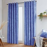 John Aird Crushed Velvet Eyelet Curtains Blue 46W x 54D Pair