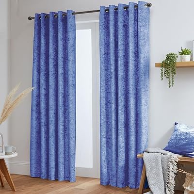 John Aird Crushed Velvet Eyelet Curtains Blue 66W x 90D Pair