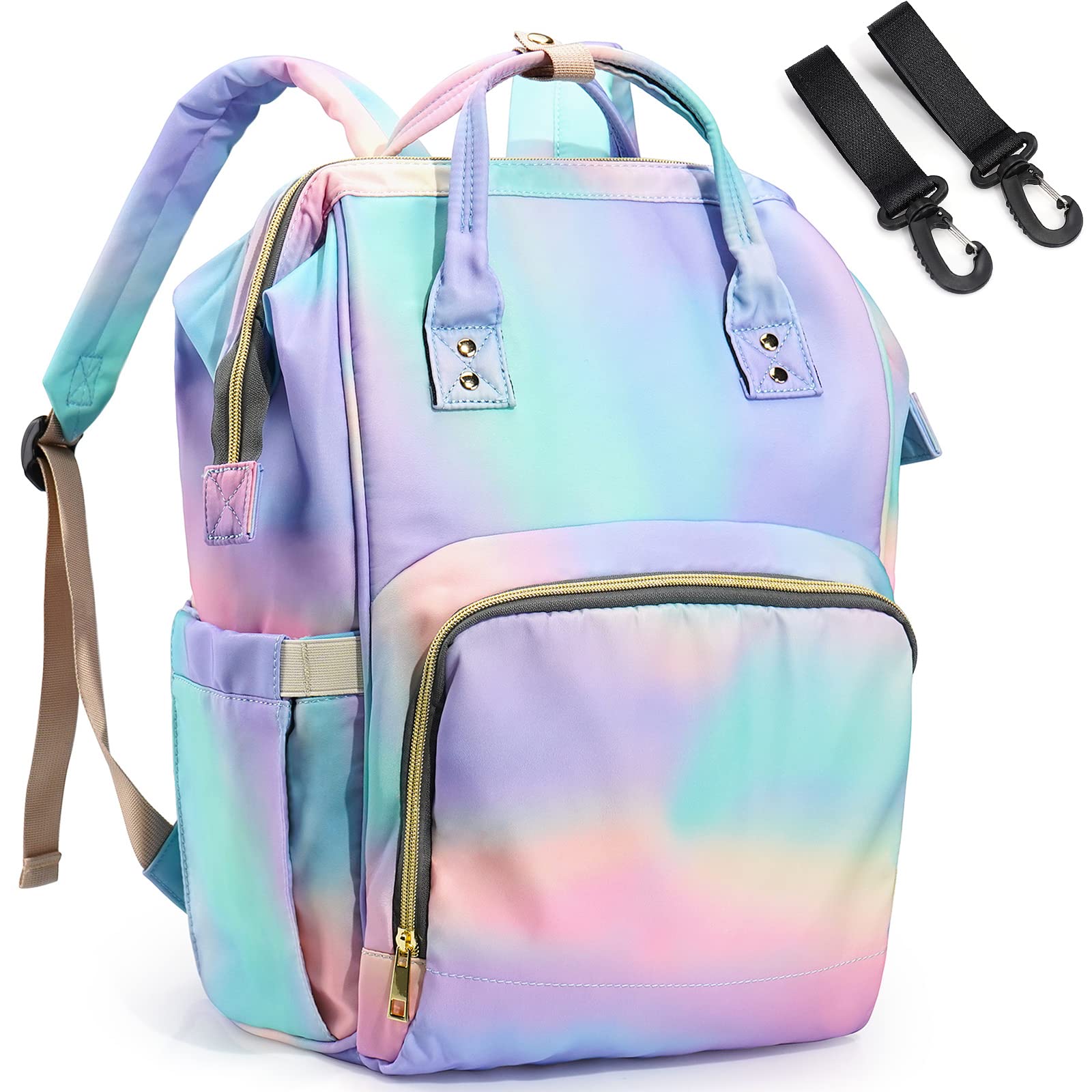 Diaper Bag Backpack for Mom & Dad, Multifunction Waterproof Baby Changing Bags, Large Nappy Bag Backpack (Rainbow)