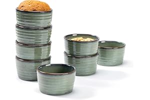 Henten Home Ceramic 8 oz Ramekins, Souffle Ramekins Set of 8, Porcelain Creme Brulee Ramekins for Baking, Ice Cream, Stackable Small Bowls Oven Safe, Reactive Glaze Pudding Cups (Green)