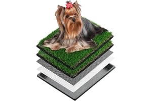 MEEXPAWS Dog Grass Pee Pads for Dogs with Tray | Extra Small 17 x 13 in for Puppy Less Than 6 lbs | 2× Artificial Grass Pads Replacement | Rapid Drainage | Indoor Dog Litter Box | Hemmed Edge