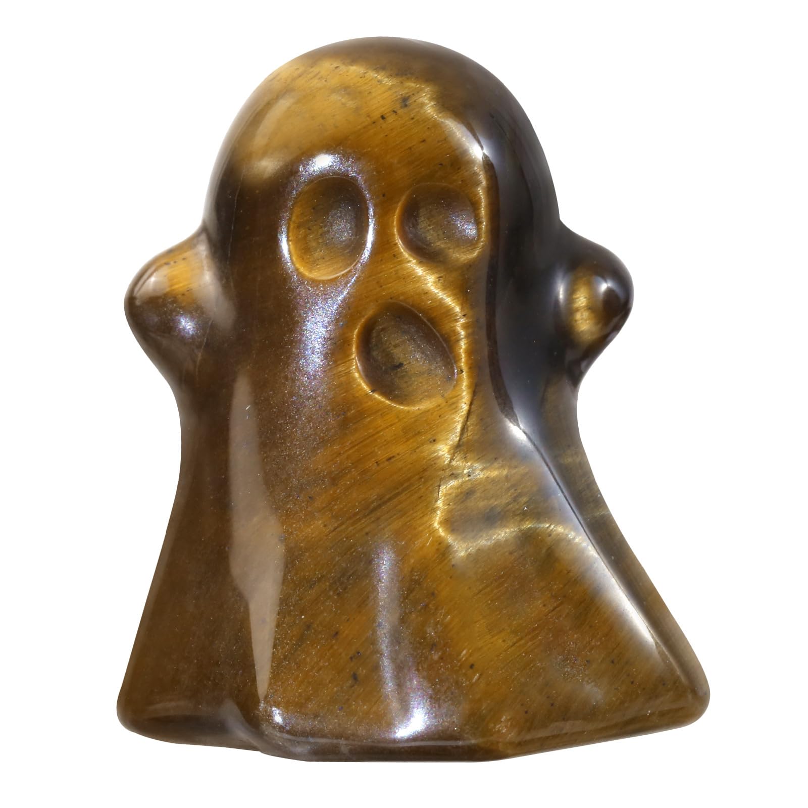 KYEYGWO Pack of 2 Hand Carved Tiger's Eye Stone Crystal Ghost Statue for Halloween Decoration, Mini Ghost Figurine Haunted House Ornaments