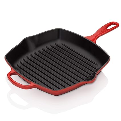 Le Creuset -Sartén Skillet Grill Cuadrada de Hierro Colado Esmaltado, 26 cm, color Cereza