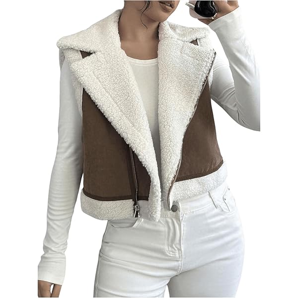 Amazon.com: Women Winter Crop Vest Sherpa Fleece Lined Suede