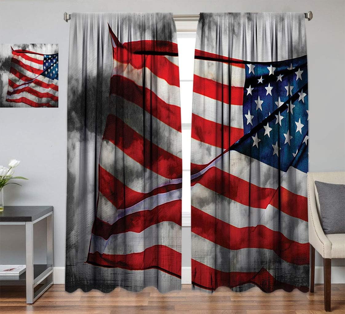 American Flag Thermal Insulated Curtain, Banner in the Sky on Cloudy Mist Display