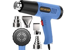 JFTOOIS Heat Gun for Vinyl Wrap,Shrink Tubing,Paint,Epoxy Resin,Candle Making,Adjustable Temperature,Overload Protection Hot Air Gun Kit Nozzles(Knob Stepless Temperature Control)