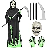 Twister.CK Halloween Grim Reaper Costume for Kids Boys Girls,Glow in the Dark Deluxe Phantom Costume
