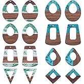 PH PandaHall 16PCS Resin Wood Pendants, 8 Styles Walnut Vintage Earring Teardrop Earring Triangle Trapezoid Rhombus Wood Earring Charms for DIY Statement Jewelry Making Findings Women