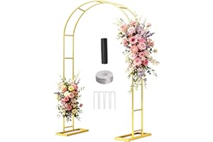 PARSEBIO 7.2FT Metal Wedding Arch Stand Gold Square Arched Backdrop Frame Metal Pergola Arbor with Base for Party Ceremony Birthday Bridal Baby Shower Garden Floral Balloon Arch Decoration