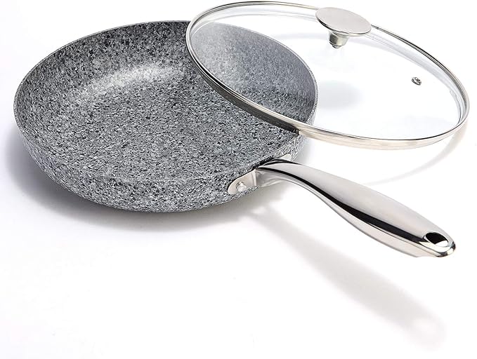 MICHELANGELO 10 Inch Granite Frying Pan with Lid, Nonstick
