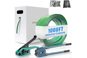 JIADIstrap Heavy Duty Banding Strapping kit Contain 5/8"x 1000' Polyester (PET) Packaging Straps & 200 Metal Seals 100 Plastic Edge Protectors Tensioner with Cutter Sealer Tool