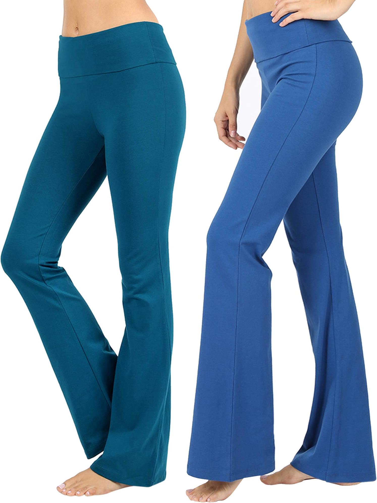 The Lovely Womens & Plus Stretch Cotton Foldover Waist Bootcut Workout Yoga Pants