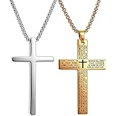 LGBOTMC Two pces Cross Pendant Necklace with Lord's Prayer, Gold and Silver Tone, Religious Christian Jewelry, Packaged in a gift box