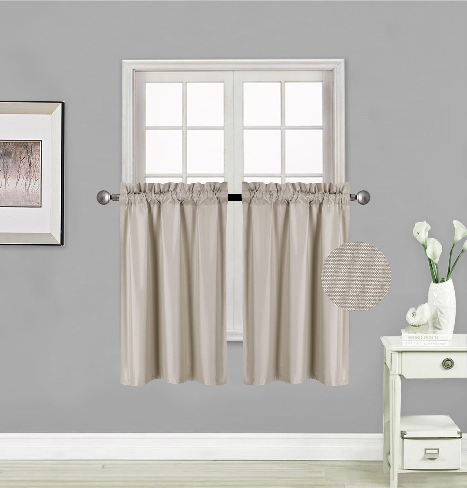 Elegant Home 2 Short Panels Tiers Small Window Treatment Curtain Blackout 28" W X 36" L Each for Kitchen Bathroom # R5 (Taupe)