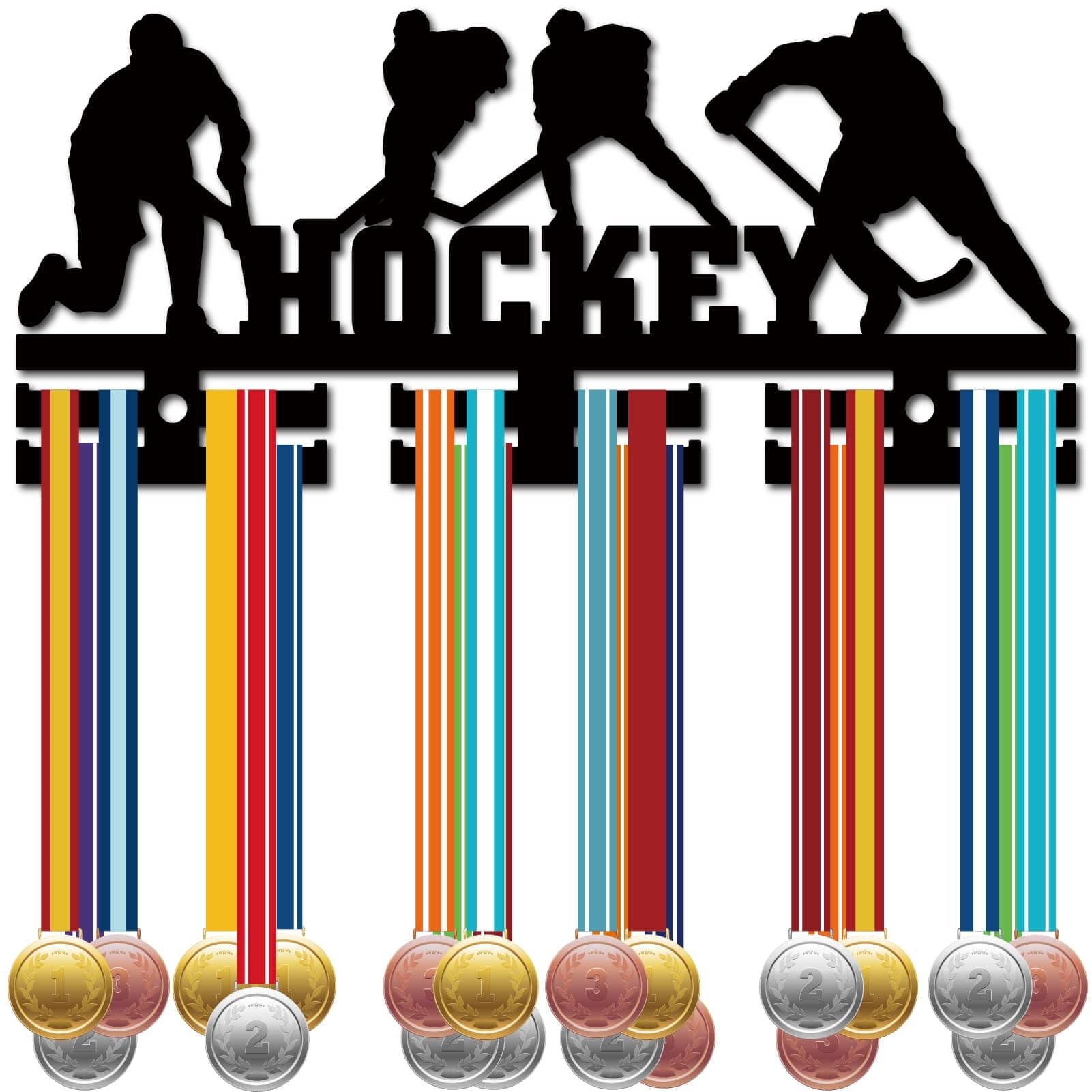CREATCABIN Hockey Medal Holder Medal Hangers Display Stand Acrylic Medal Rack Sports Medal Frame Hanging Medals Wall Black Mounted Hanger Rack for Women Men Wall Running Soccer Karate 11.4 x 5.1 Inch