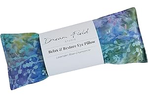 DREAM FIELD STUDIO Organic Lavender Eye Pillow for Relaxation – Sleep Aromatherapy, FlaxseedEye Mask – Handmade Floral Cotton Pillow - Pastel Batik Undersea
