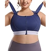 VFUS High Impact Sports Bras Non Pads Zip Front Adjustable Racerback Bra for Large Bust Women Workout Running