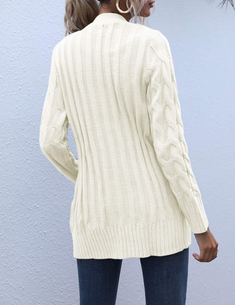 MEROKEETY Women's Long Sleeve Cable Knit Sweater Open Front Cardigan Button Loose Outerwear at  Women’s Clothing store
