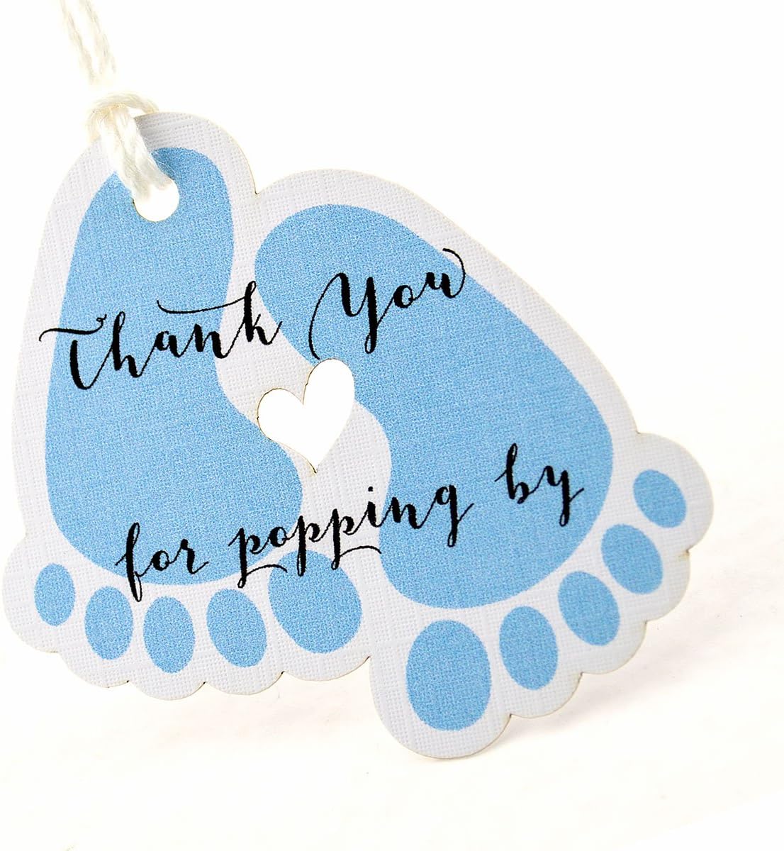 Summer-Ray 50pcs Baby Feet Baby Shower Favor Thank You Tags Thank You for Popping By (Blue), 5.5cm x 5.2cm - Image 3