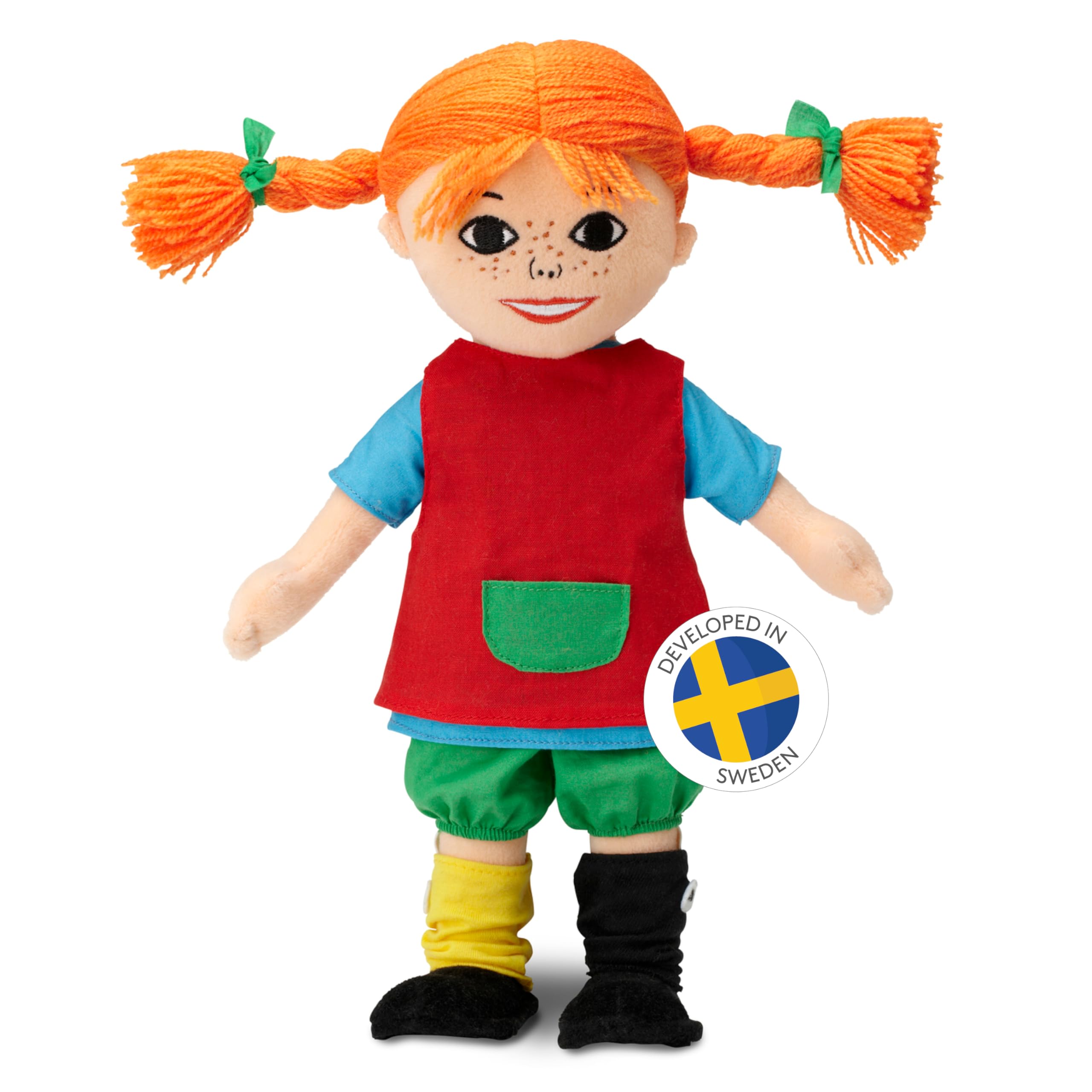 PIPPI LONGSTOCKING Doll – Rag Dolls for Girls Age 1, Smiling Pippi Rag Doll with Embroidered Face Makes Baby Happy, Builds Motor Skills, Removable Clothes, 30cm, Officially Licensed from Sweden