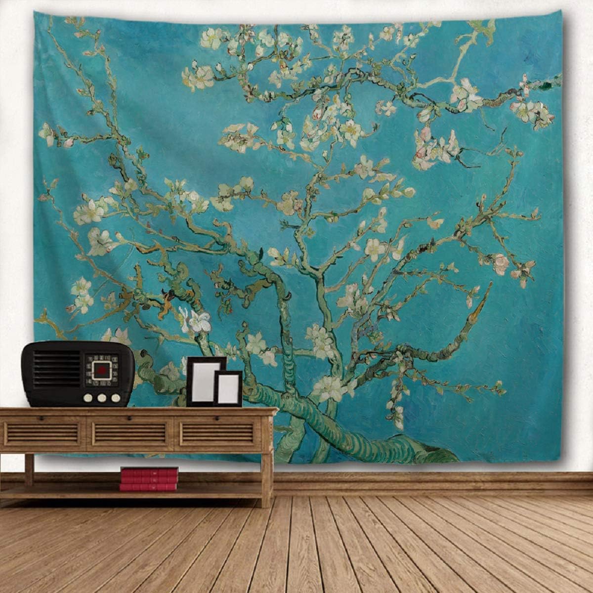 Tapestries - WIHVE Van Gogh Tapestry Wall Hanging, Almond Blossom Branches Tree Wall Tapestry Vintage Cultural Print Décor for Bedroom Living Room Dorm 80 x 60 Inches, White and Blue