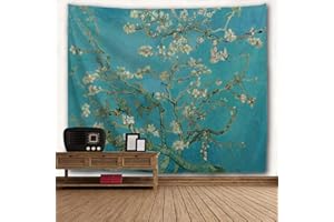 WIHVE Van Gogh Tapestry Wall Hanging, Almond Blossom Branches Tree Wall Tapestry Vintage Cultural Print Décor for Bedroom Living Room Dorm 80 x 60 Inches, White and Blue