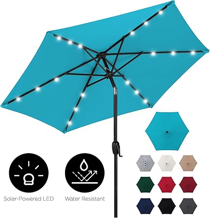 Best Choice Products 7 5ft Outdoor Solar Market Table Patio Umbrella For Deck Crank Pool W Tilt Cream Led Lights Umbrellas