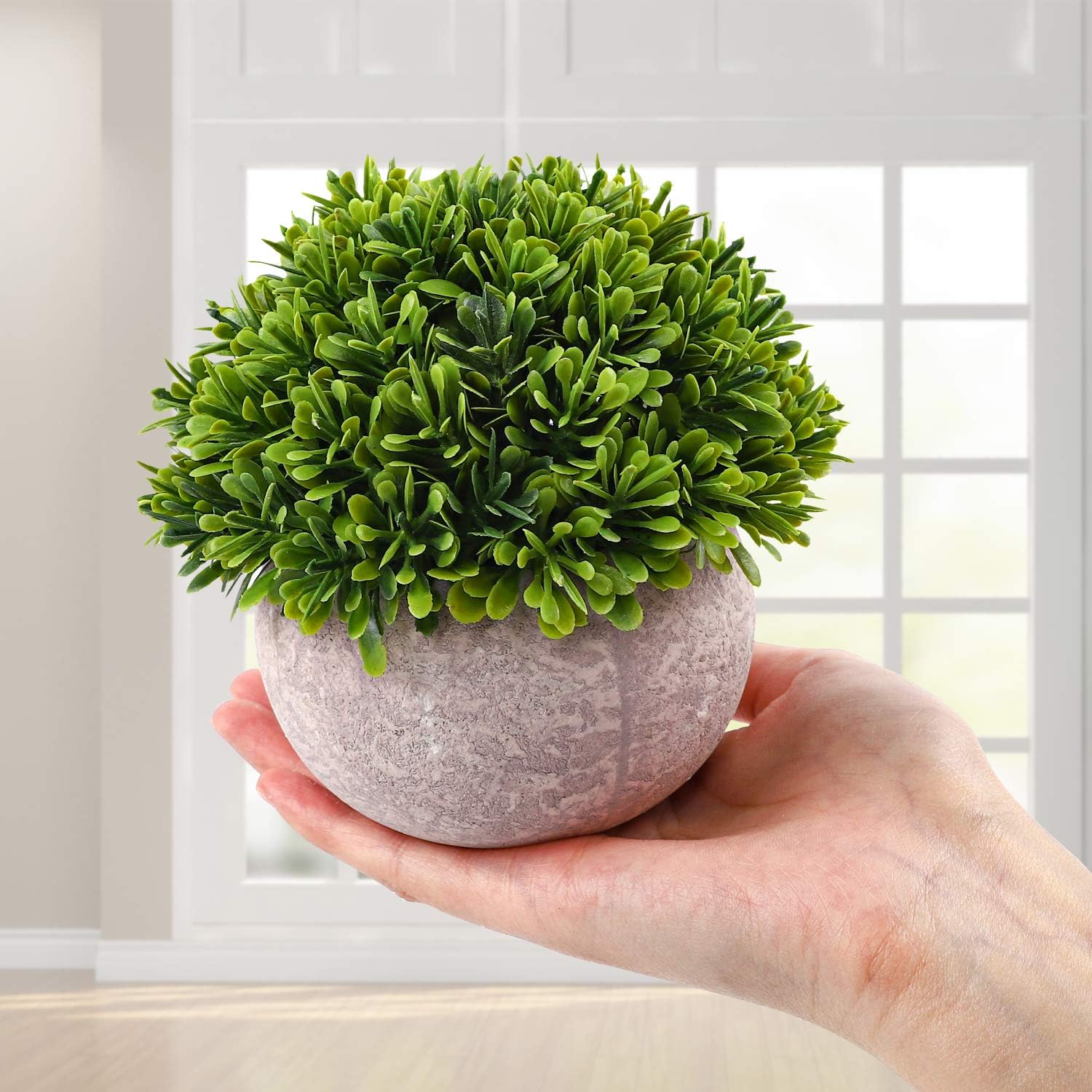 CEWOR 4 Packs Artificial Mini Potted Plants Plastic Faux Topiary Shrubs Fake Plants for Room Office Desk Decoration -